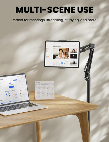 Tablet Floor Stand, 360-Degree Rotatable Metal Tablet Holder Stand, Adjustable Height and Angle iPad Stand,Universal Tablet Holder for iPad/Phone/Kindle/Tabs/E-Readers and all 4.7~12.9” Screen Devices