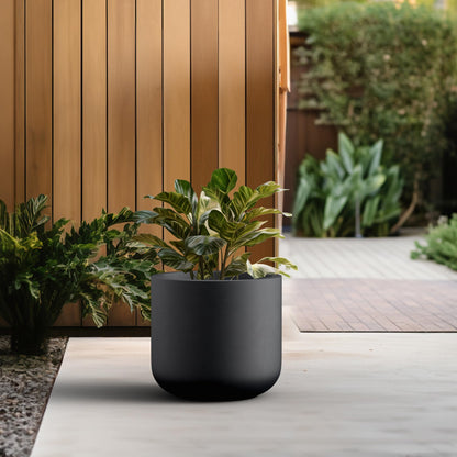 Kante Round Concrete Planter, 13.8 Inch Dia Classic-Style Large Pot with Drainage, Black Finish with Painted Interior, for Indoor & Outdoor Plants, Home, Patio and Garden
