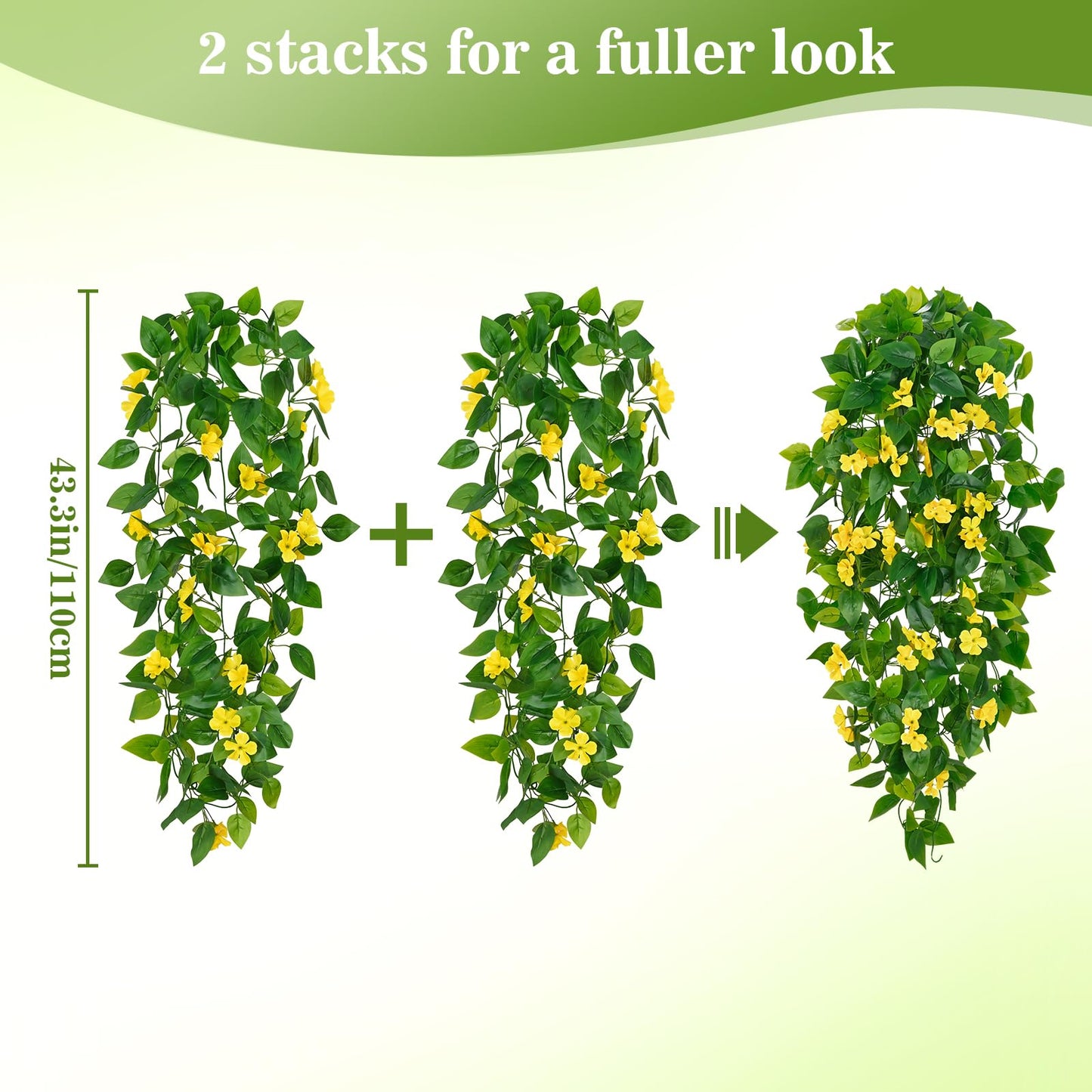 BLEUM CADE Artificial Hanging Flowers for Outdoors, 4pcs Fake Hanging Plants Pothos Vines with Yellow Flowers for Wall Home Living Room Indoor Outdoor Decor (No Baskets)