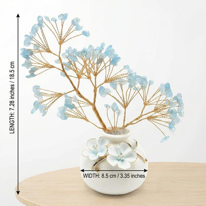 Aquamarine Crystal Tree of Life Decor, Large Chinoiserie Crystal Tree with Ceramic Vase and Gift Box, Blue Healing Money Feng Shui Tree Luck Reiki Balancing Energy Decoration for Women Men Gifts