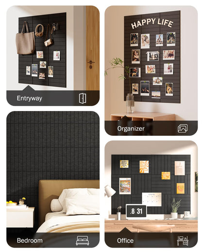 Woovio Large Cork Board, 48" X 36" Bulletin Board, 12 Pack Felt Pin Boards Cork Boards for Walls Office Home Decor, Classroom with 60 Safe Removable Adhesive Tabs Black
