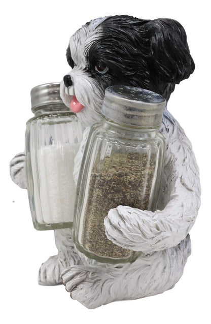 Ebros Gift Realistic Adorable Hugging Pooch Shih Tzu Mini Toy Breed Dog Decorative Glass Salt Pepper Shakers Holder Resin Figurine 6"Tall Animal Pet Pal Kitchen Helper Spice Organizer Accent Statue