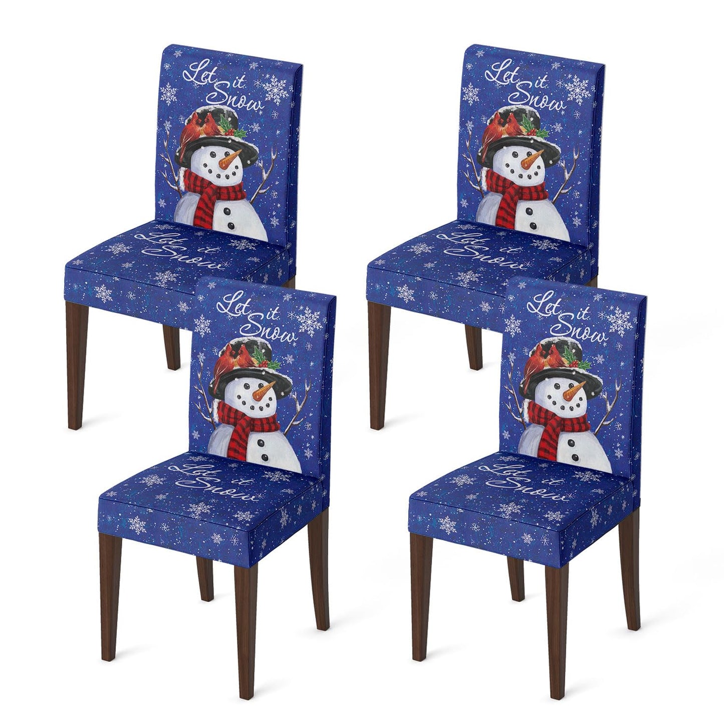 Horaldaily 4PCS Christmas Dining Chair Covers,Blue Snowman Let It Snow Stretch Removable Washable Slipcover Chair Protector for Dining Room Home Decor