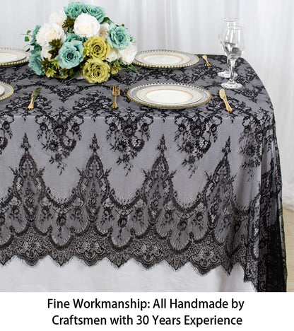 ShinyBeauty Lace Tablecloth Rectangle 60''x120'' Black Lace Party Tablecloth Rustic Floral Lace Table Cloth Vintage Lace Overlays Tea Party Tablecloth Lace Fabric Table Cover Embroidered Lace Table