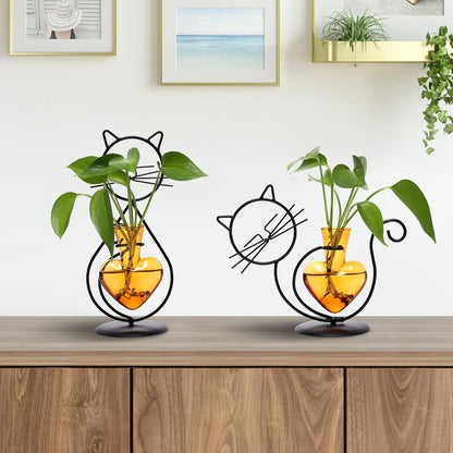 Plant Terrarium Plants Propagation Station Cat Lover Gifts for Women Home Office Decor Cat Desk Accessories