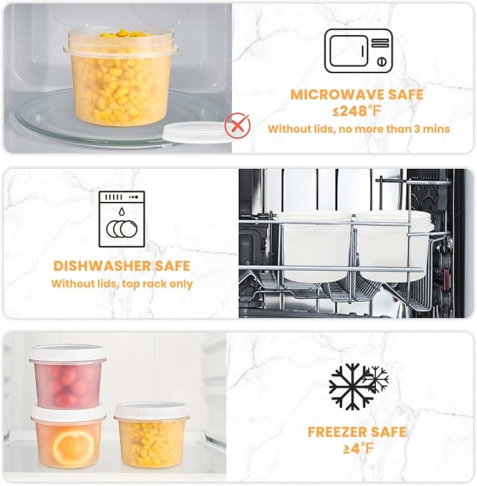 TUZAZO 12 Pack - 20 Oz Food Storage Containers with Screw Lids, Airtight Plastic Small Freezer Storage Container for Ice Cream, Overnight Oats, Snack, Soup, Portion and Meal Prep Container