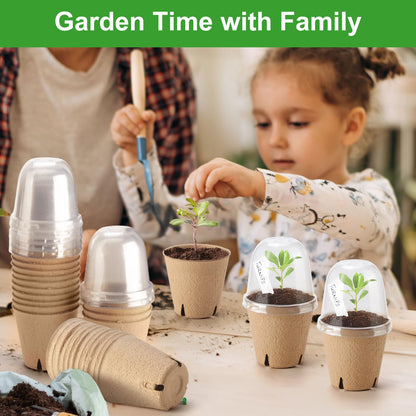 Baxrou 36 Set 3.15 Inch Peat Pots Plant Starters for Seedling with Humidity Dome,Herb Seed Starter Pots Kits, Garden Germination Nursery Pot wit 36 Plant Labels, 2 Transplant Tools.
