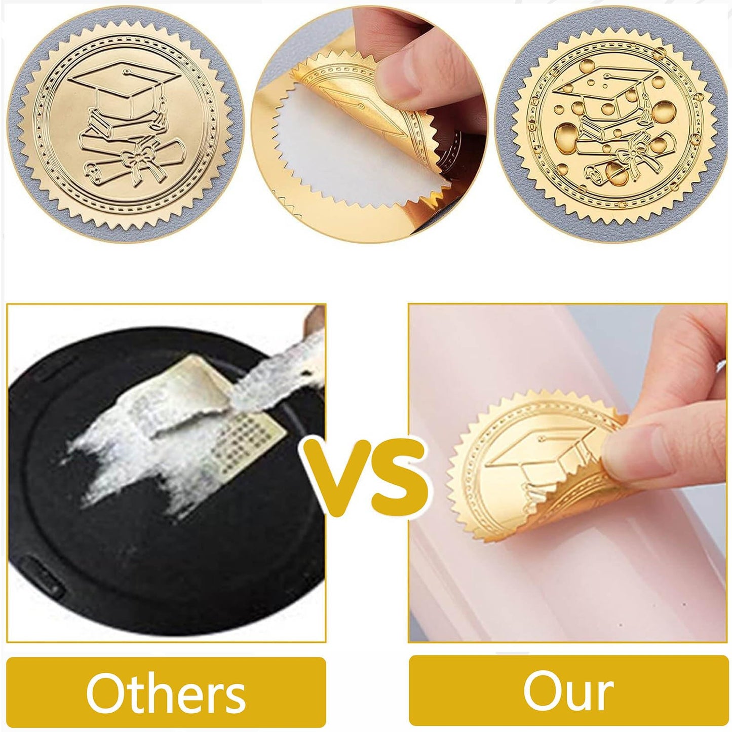 CRASPIRE 408pcs 2 Inch Winner Gold Foil Stickers Word Star Gold Embossed Gold Certificate Seals Self Adhesive Waterproof Round Dot Medal Decoration Label for Gift Packaging Envelope Card Seal