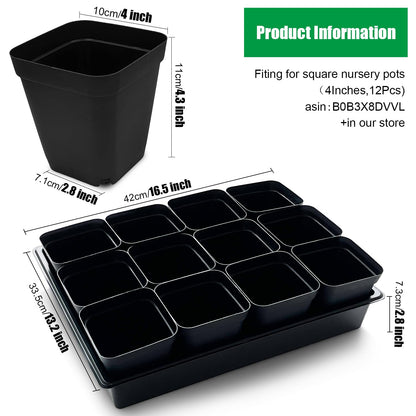 RooTrimmer Seed Starter Tray, 10 Packs Plant Tray, Durable Plastic Growing Trays, Stackable Seedling Starter Trays Perfect for Indoor, Outdoor, Greenhouses, 16.5" L x 13.2" W x 2.8" H - Black