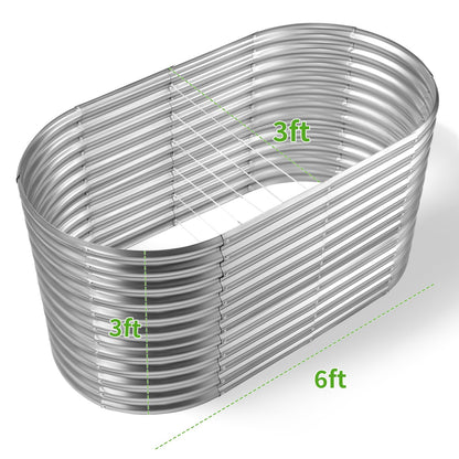 Land Guard 6x3x3ft Oval Galvanized Raised Garden Beds, Large-Capacity Metal Planter Box Outdoor, Durable Deep Raised Garden Bed 3ft Tall, Raised Beds for Gardening Vegetables, Classic Silver