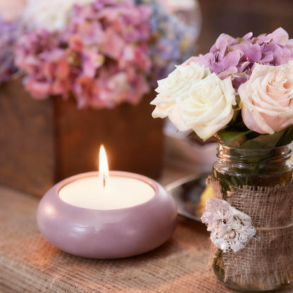 MECCANIXITY Pebble Tealight Candle Holders 4 Pcs Ceramic Candle Holders for Garden Desk Table Home Decor, Beige