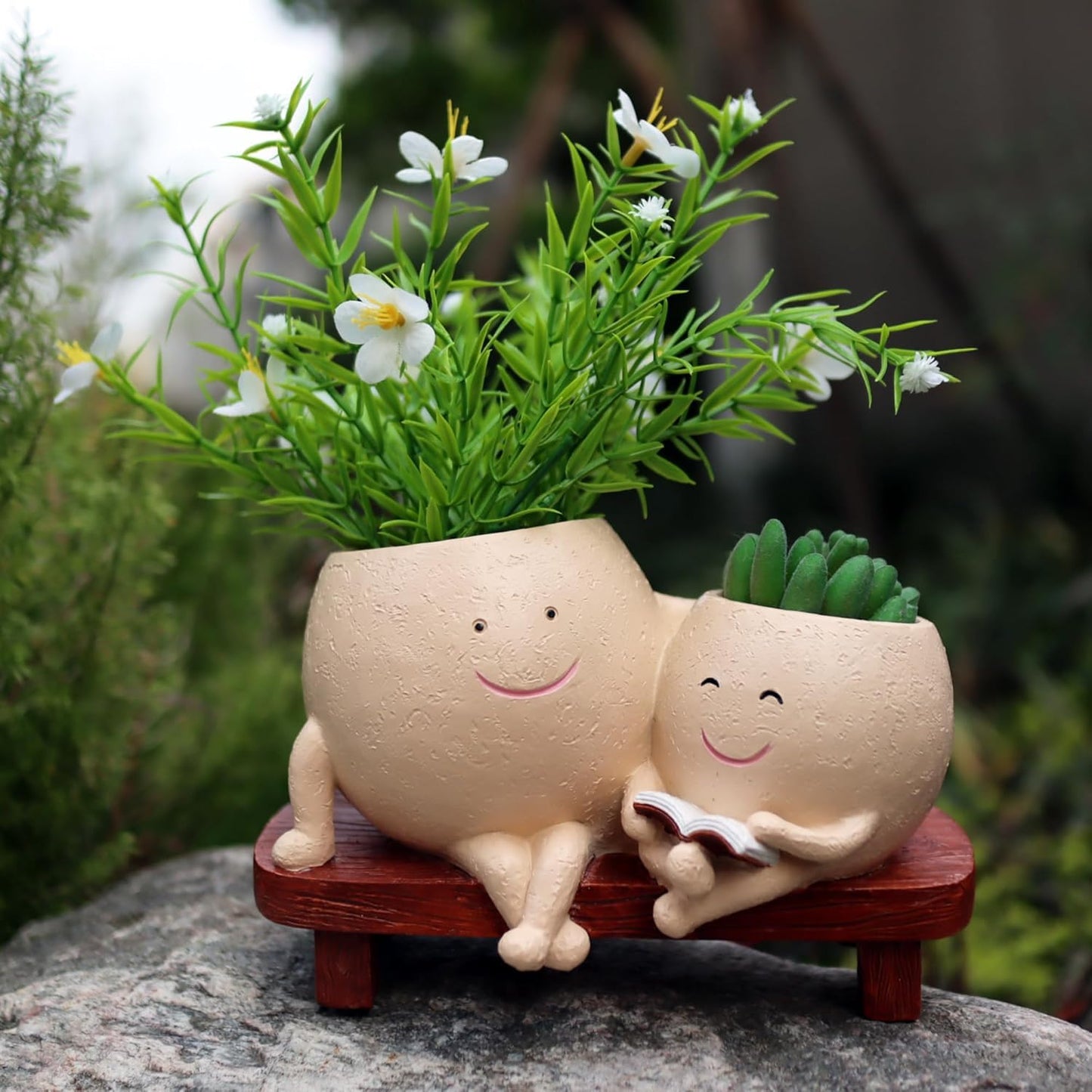 Aoipend Smily Face Planter Pot Smile Face Planter for Indoor Outdoor Plant Head Resin Flower Pots for String of Pearls Plant Live Gift IdeaI for Mother Day Valentine's Day
