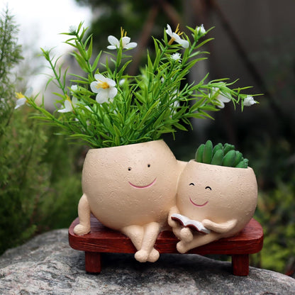 Aoipend Smily Face Planter Pot Smile Face Planter for Indoor Outdoor Plant Head Resin Flower Pots for String of Pearls Plant Live Gift IdeaI for Mother Day Valentine's Day