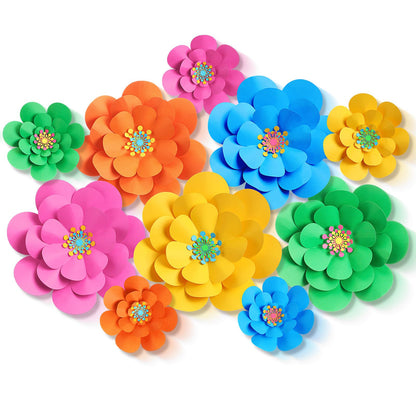 Mooliwe Paper Flowers Decorations for Wall DIY 3D Paper Bulletin Board Mexican Flowers Backdrop Decoration for Classroom Back to School Holiday Party(Bright,10 Set)