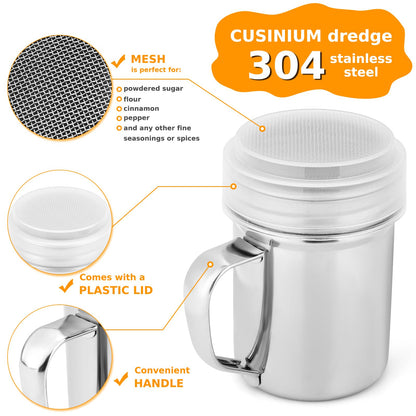 Accmor 7oz Powdered Sugar Shaker Duster Set, Flour Sifter Cinnamon Shaker Stainless Steel Fine Mesh Dredges Shakers for Cinnamon Flour Salt Pepper Baking