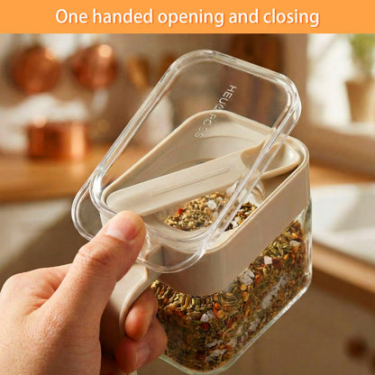 Suclain 6 Pcs Condiment Jar Spice Container 13.5oz Sugar and Salt Container Set Clear Glass Condiment Canister with Spoon Dustproof Lid and Handle for Kitchen Spice Salt Organizer(Grey)