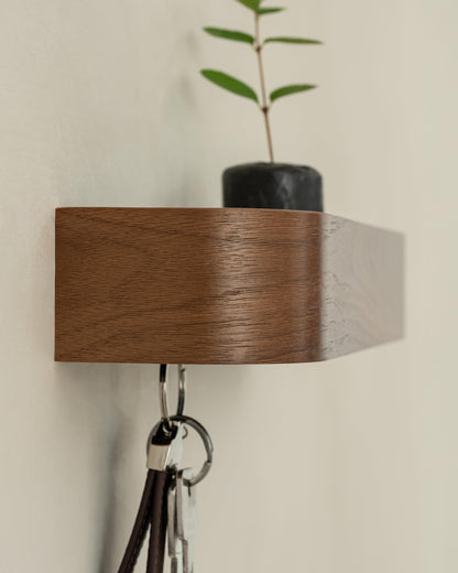 Kazai. Key Holder 'Toke' | Minimalist Key Hook Design from Berlin | Modern Key Holder Wall Mount with Wooden Shelf | Key Rack for Wall as Entryway Organizer | Walnut