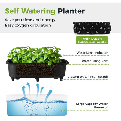 2 Pack Rectangular Planter 15.6 x 5.4 in Self Watering Planter Window Sill Planters Indoor Rectangle Plant Pot Self Watering Pots Plastic Plant pots with Drainage Holes Black Flower Pot