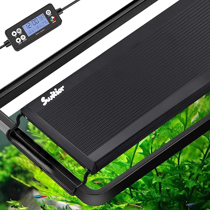 24/7 LED Aquarium Light, IP68 Waterproof Extendable Bracket Fish Tank Light with Timer, 7 Colors, 10 Level Adjustable Brightness, DIY Mode Full Spectrum Aquarium Plant Light for 24-30 Inch Fish Tank