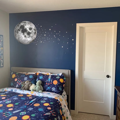 Moon Wall Stickers, Full Moon Universe Space Wall Sticker, Large Size Planet Wall Decal, Space Wall Decor for Bedroom Classroom Playroom Nursery Birthday Gift Idea