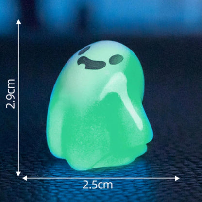 Jxueych Halloween Mini Glow-in-The-Dark Ghost Figurines - 6pcs Resin Collectibles with Positive Messages, Spooky-Cute Decor for Home, Office, Parties (Green)