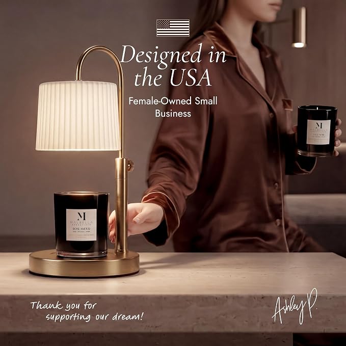 Dimmable Glass Candle Warmer Lamp with Timer - Adjustable Height Candle Lamp Warmer with Timer (8H/4H/2H) - Wax Melter - Ideal Gift, fits Various Size Scented Candles - 02 Bulb - (Gold Metal)
