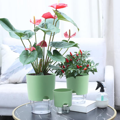Oliz Plant Pots Indoor 4 Packs Self Watering Pots for Indoor Plants 7.4/6.3/6.3/4.9 inchs, African Violet Pots Planter with Visible Reservoir Self Watering Planter for Herb, House Plant Planting