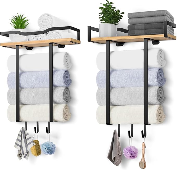 Towel Racks for Bathroom, Wall Mounted Towel Rack for Bathroom, Wall Towel Rack for Rolled Towels, Towel Storage for Small Decor-Black