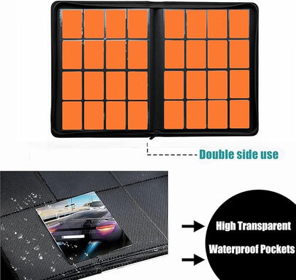 Trading Card Binder 16 Pocket, 1664 Pockets Ringless PU Cover Card Collection Binder, Double Sided Card Binder Collector Album, Card Folder for MTG, TCG, Sports Cards, Game Card (Orange, 16Pockets)