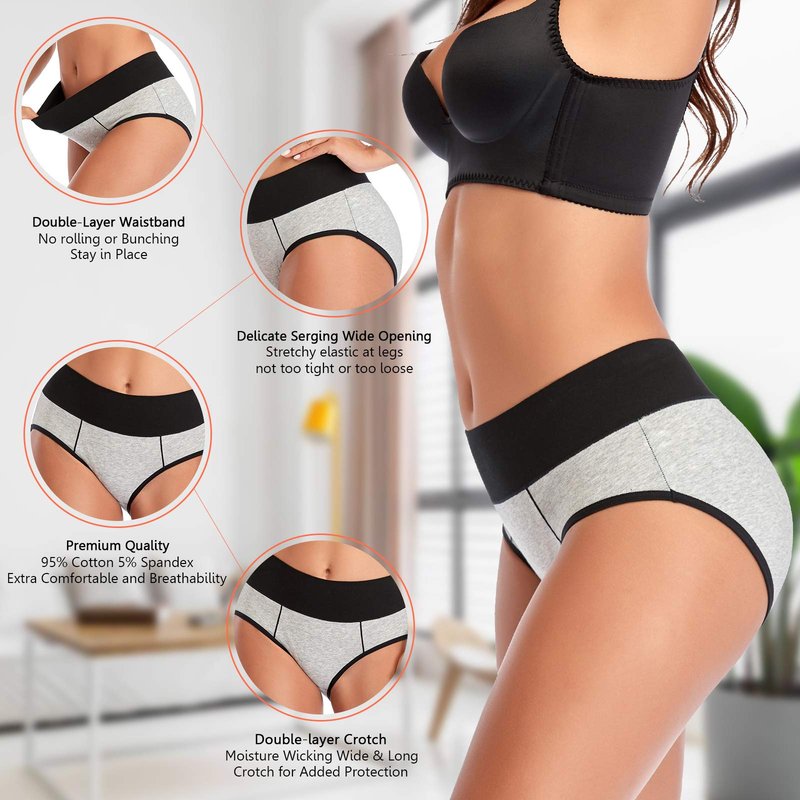 Eiggam Underwear for Women, Women's High Waist Cotton Underwear Soft Breathable Panties Stretch Briefs, Tummy Control Panties, X-Large, 6-Pack