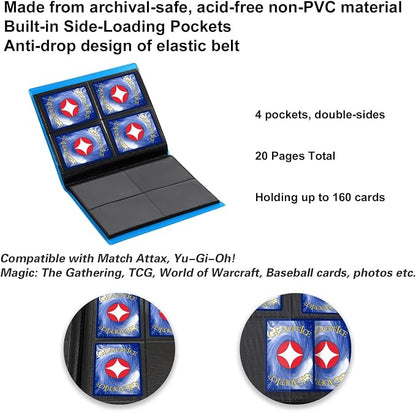 GEAoffice 4 Pocket Binder - Small Size Trading Card Collection Album Folder - 160 Side Loading Pocket Binder for TCG, MTG, Sports&Game Cards - Gifts for Card Collectors (Light Blue)