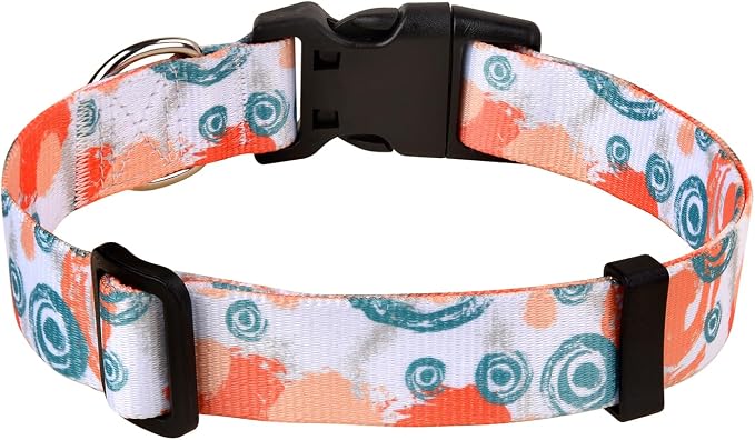 MarukoPet Dog Collar, Adjustable for Small Medium Large Dogs Puppy, Cute Design with Bohemia Floral Tribal Geometric Patterns Boys Girls Dog Collar(Orange Watercolor-L)