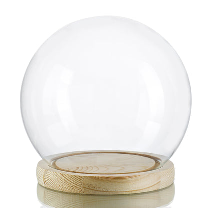 ZEERSHEE Round Globe Cloche Glass Dome with Wooden Base, 6" Glass Display Dome for Succulents, Plants & Keepsakes, Decorative Sphere Cloche Bell Jar for Collectibles & Home Decor