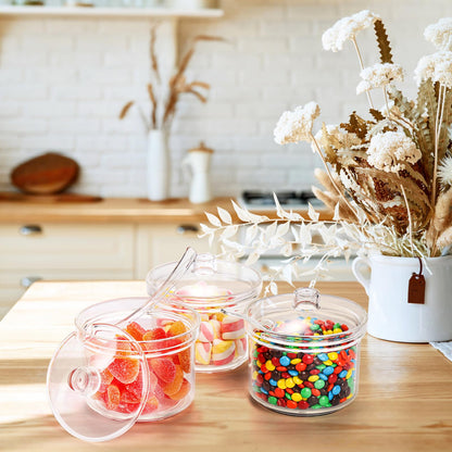ZEAYEA Set of 6 Clear Acrylic Sugar Bowl, 14 oz Seasoning Box Condiment Pots with Spoon and Lid, Sugar Spice Salt Canister for Home Kitchen, Coffee Bar, Restaurant