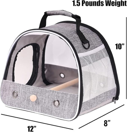 Small Bird Travel Carrier, Portable Bird Travel Cage for Parakeet, Parrot, Budgie, Guinea Pig, Bearded Dragon Reptile Carrier for Hiking Vet Visit Bicycle Ride (Grey)