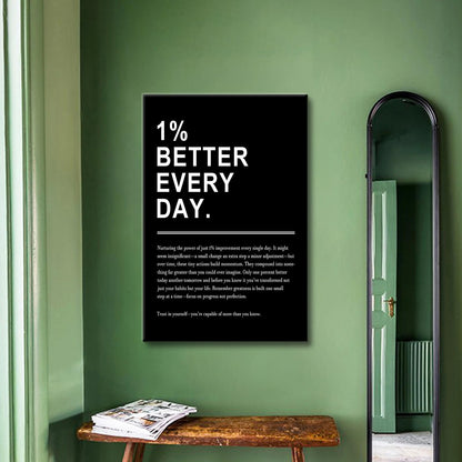 Inspirational Canvas Wall Art 1% Better Every Day Office Success Quote Growth Entrepreneur Motivational Poster Pictures Decoration Prints for Classroom Home Artwork Ready to Hang [24''Wx36''H]