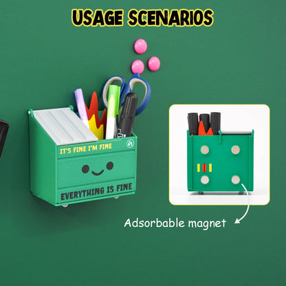 Tian Zhun Dumpster Fire Magnetic Pen Holder Funny Magnetic Pencil Holder Magnetic Locker Organizer for Refrigerator Whiteboard Home Office Hospital Big Marker Pen Storage 4.73 x 4.3 x 2.75 Inch