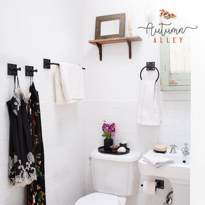 Autumn Alley Black Bathroom Towel Hook Robe Hook Wall Mounted - Decorative Wall Hooks for Towel, Robe, Coat, and Door Hooks for Bathroom Rustproof Modern Unique Style, 2 Pack