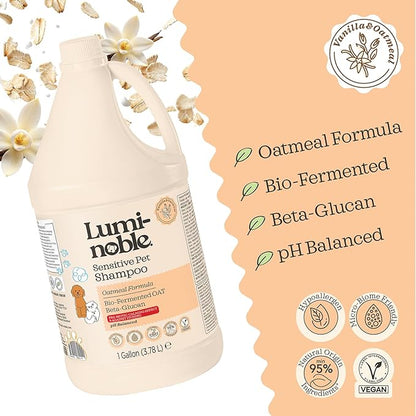 Hypoallergenic Sensitive Dog Shampoo - Dog & Cat Oatmeal, Collagen Infused & Best Vanilla Scent - Vegan, Anti-Itch Formula for Itchy, Dry Skin, Pet Shampoo – Natural Grooming for Pets 1 Gallon