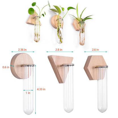 MITIME Wall Hanging Glass Planter Plant Propagation Station, Geometric Wooden Stand for Home Office Decoration