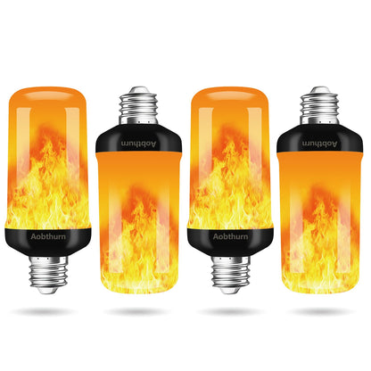 aobthurn Flame Light Bulbs, 4 Modes LED Flame Effect Light Bulb, E26 Base Flickering Light Bulb,Fire Light Bulbs Halloween Home Party (4, Orange)