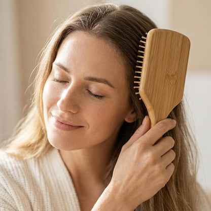 Onedor Bamboo Hair Brush Natural Wooden Paddle Hairbrush with Bamboo Bristles for Detangling and Scalp Massage for Women & Men Suitable for Straight Curly Thick or Thin Hair (Paddle)