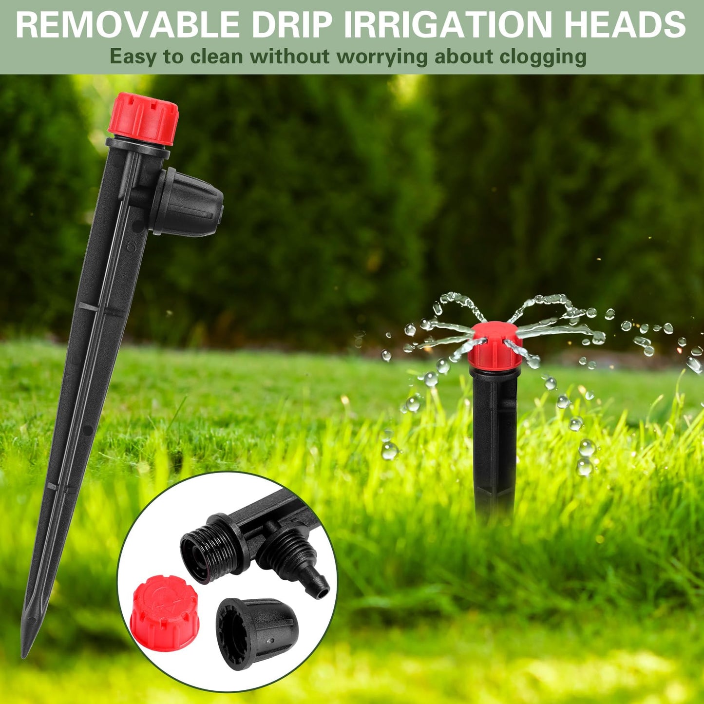 Glooglitter 100 Pcs Drip Irrigation Emitters for 1/4" Tubing 50 Micro Irrigation Emitters Sprayer 50 Adjustable 360 Degree Water Flow Drippers for Garden Irrigation System(Red, Blue, Latch)