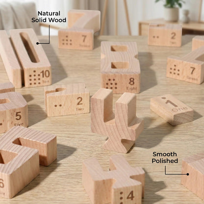 Wooden Number Blocks for Toddlers 3+, 20 PCS Montessori Math Stacking Toys, Natural Wood Counting & Learning Blocks with 30 Challenge Levels, STEM Educational Gift for Preschool Boys Girls