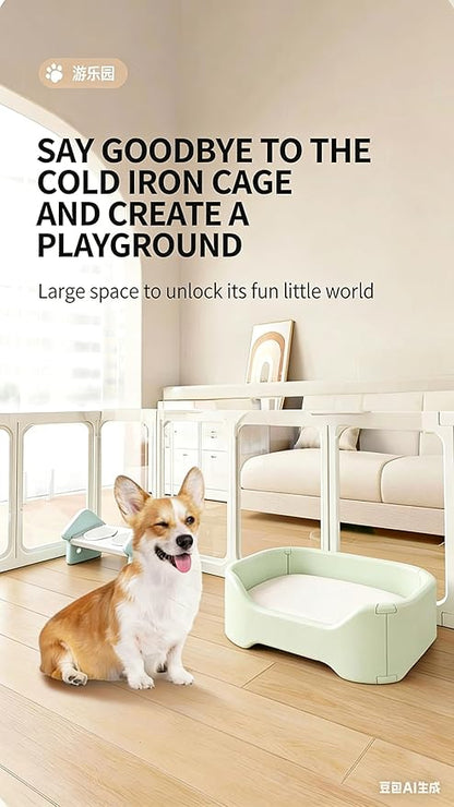 Clear Acrylic Dog Playpen with Door,23.6" Puppy Playpen,Easy Assemble Pet Fence,10-Panel for Puppies/Small Dog Play Pen Indoor (White, 23.6 Inch-H, 10 Panel) (White, 60cm2p)