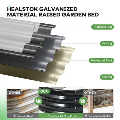 HEALSTOK Galvanized Raised Garden Beds Outdoor, 6x3x1ft Oval Metal Raised Beds for Gardening, Rust-Resistant Garden Planter Box for Planting Vegetables, Flowers, Fruits in Backyard, Patio, Lawn(Grey)