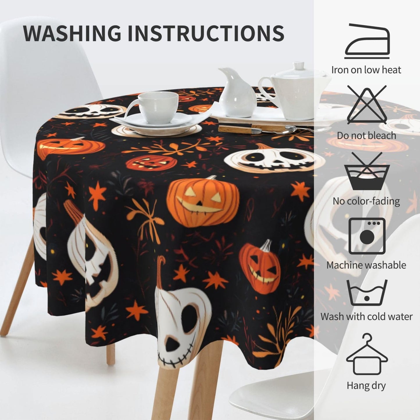 Halloween Pumpkin Round Tablecloth 60 Inch, Halloween Decorations Round Table Cloth for Halloween Holiday Picnic Party Kitchen/Home Dining Decor