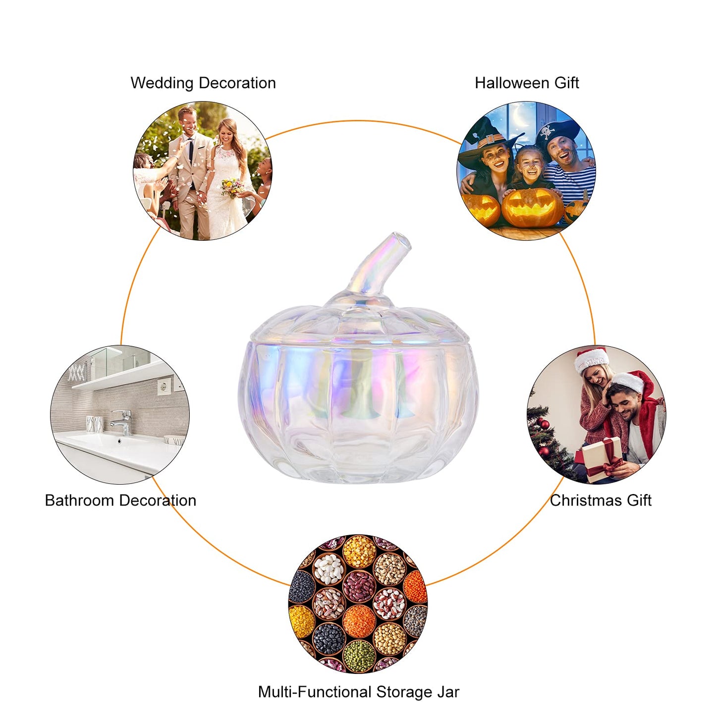 SHOWLOUE Glass Candy Jar with Lid, Food Storage Canister for Wedding Candy Buffet, Pumpkin Jar, Decorative Kitchen Storage for Christmas, Halloween