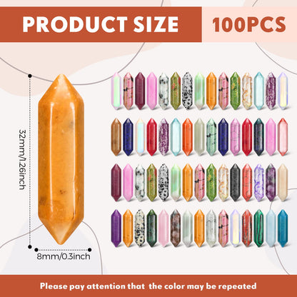 Nuenen 100 Pcs Healing Crystals Stones Sets, Hexagonal Bullet Shaped Wand Stones Bulk Gemstone Amethyst Chakra Crystals for Witchcraft Meditation Divination Fathers Day Gifts Women
