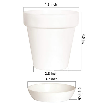 Youngever 4.5 Inch Plastic Planters with Saucers, Indoor Flower Plant Pots, Modern Decorative Gardening Pot with Drainage (Classic 7 Sets)